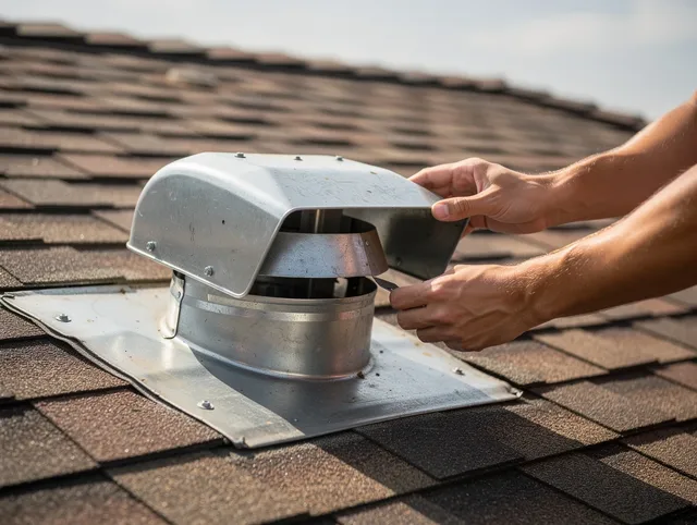 Avon Lake Dryer Vent Cleaning certified technician safely cleaning a roof-mounted dryer vent in Avon Lake