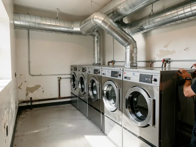 Avon Lake Dryer Vent Cleaning team performing large-scale commercial dryer vent cleaning in Avon Lake