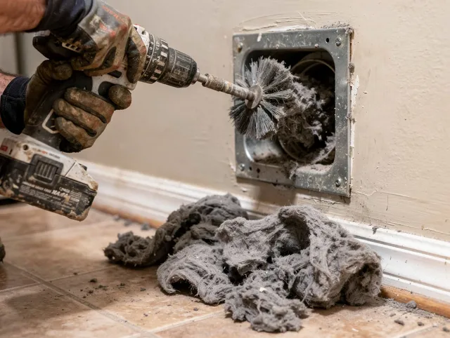 Certified Avon Lake Dryer Vent Cleaning technician performing dryer vent cleaning in Avon Lake