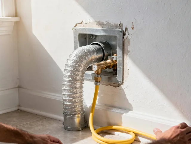 Avon Lake Dryer Vent Cleaning certified technician performing specialized gas dryer vent cleaning in Avon Lake